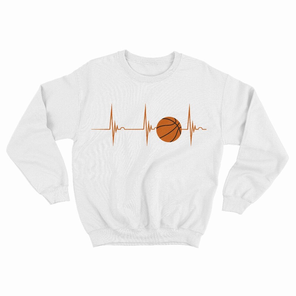 Basketball Heartbeat EKG Pulse Playing Basketball Player White Sweatshirt